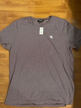 NWT Express Men’s Maroon & White Striped Short Sleeve Tee